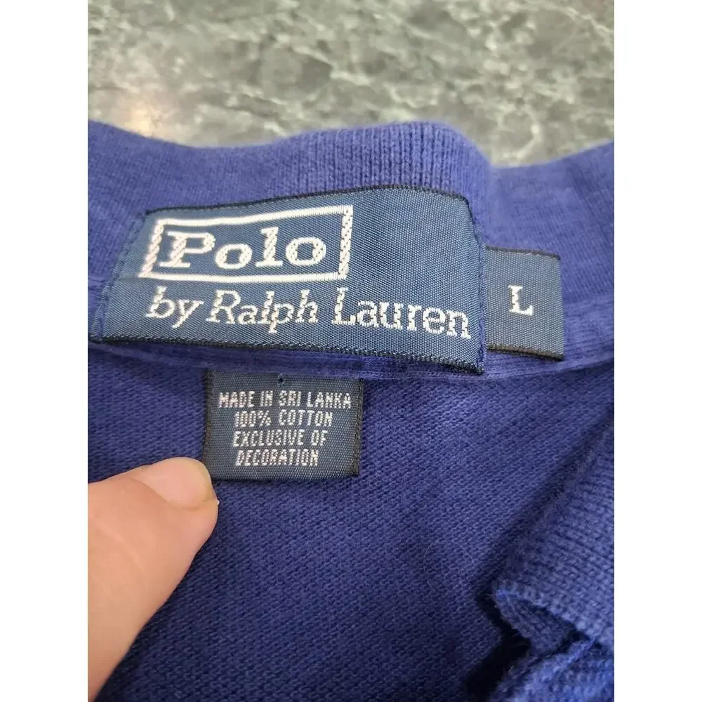 Polo Ralph Lauren Mens L Blue Orange White Colorblock Striped Polo Shirt Pony